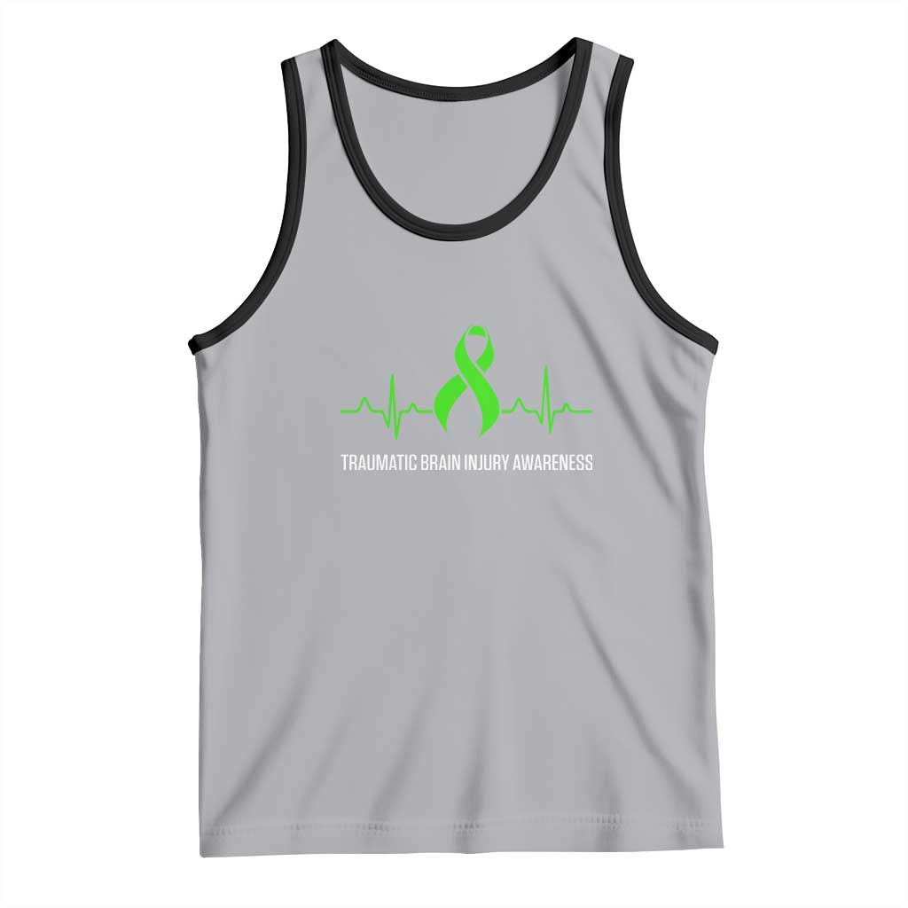 Traumatic Brain Injury Awareness Tank Top TBI Warrior Heartbeat Green Ribbon TS02 Athletic Heather Black Print Your Wear