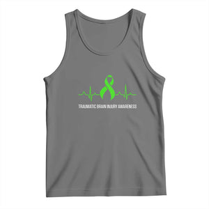 Traumatic Brain Injury Awareness Tank Top TBI Warrior Heartbeat Green Ribbon TS02 Black Heather Print Your Wear