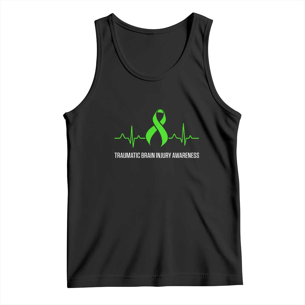 Traumatic Brain Injury Awareness Tank Top TBI Warrior Heartbeat Green Ribbon TS02 Black Print Your Wear