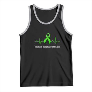 Traumatic Brain Injury Awareness Tank Top TBI Warrior Heartbeat Green Ribbon TS02 Black Athletic Heather Print Your Wear