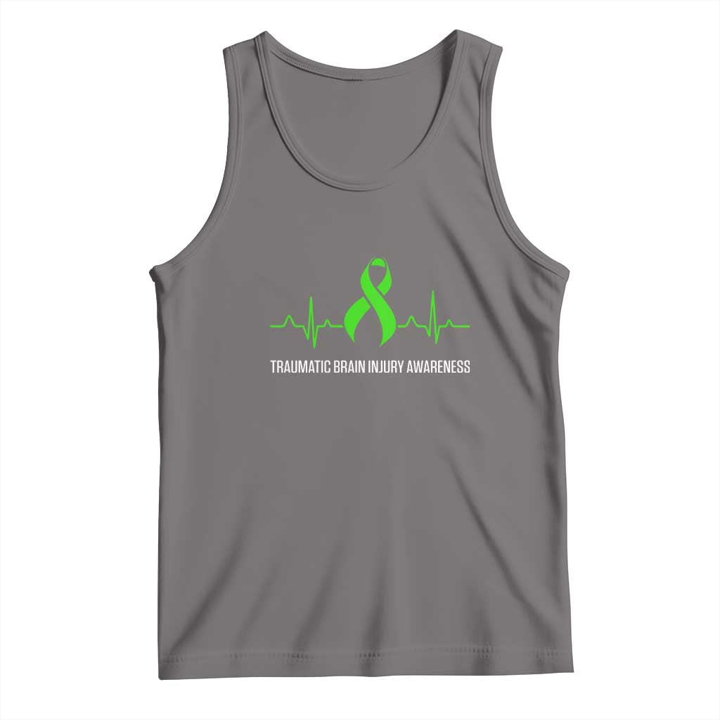 Traumatic Brain Injury Awareness Tank Top TBI Warrior Heartbeat Green Ribbon TS02 Deep Heather Print Your Wear