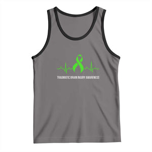 Traumatic Brain Injury Awareness Tank Top TBI Warrior Heartbeat Green Ribbon TS02 Deep Heather Black Print Your Wear