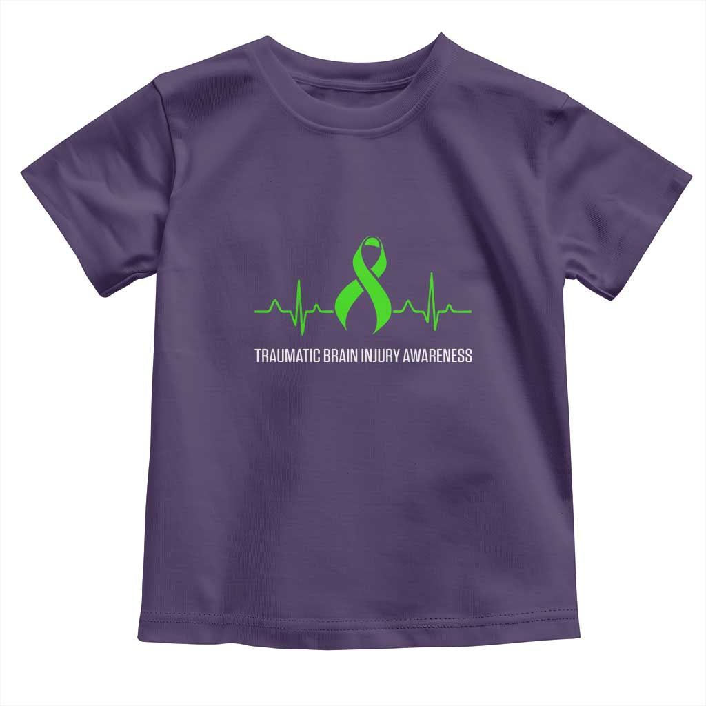 Traumatic Brain Injury Awareness Toddler T Shirt TBI Warrior Heartbeat Green Ribbon TS02 Purple Print Your Wear