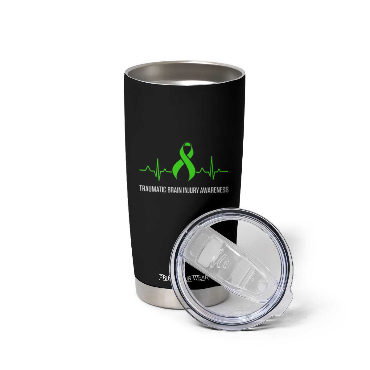 Traumatic Brain Injury Awareness Tumbler Cup TBI Warrior Heartbeat Green Ribbon TS02 Print Your Wear