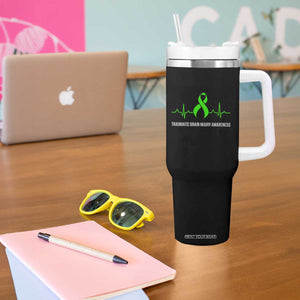 Traumatic Brain Injury Awareness Tumbler With Handle TBI Warrior Heartbeat Green Ribbon TS02 Print Your Wear