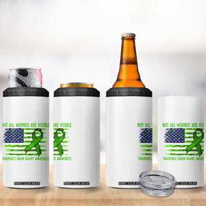 Traumatic Brain Injury Awareness 4 in 1 Can Cooler Tumbler Not All Wounds Are Visible TBI Warrior American Flag TS02 Print Your Wear
