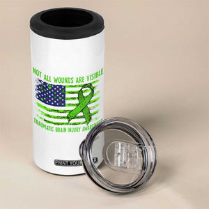 Traumatic Brain Injury Awareness 4 in 1 Can Cooler Tumbler Not All Wounds Are Visible TBI Warrior American Flag TS02 Print Your Wear