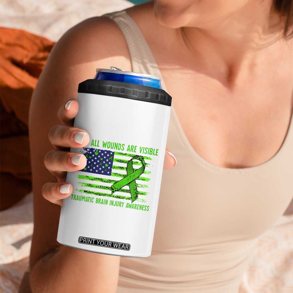 Traumatic Brain Injury Awareness 4 in 1 Can Cooler Tumbler Not All Wounds Are Visible TBI Warrior American Flag TS02 Print Your Wear