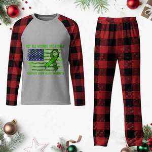 Traumatic Brain Injury Awareness Plaid Pajama Set Not All Wounds Are Visible TBI Warrior American Flag TS02 Buffalo Plaid Print Your Wear