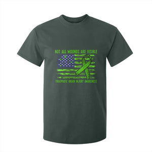Traumatic Brain Injury Awareness T Shirt For Kid Not All Wounds Are Visible TBI Warrior American Flag TS02 Dark Forest Green Print Your Wear