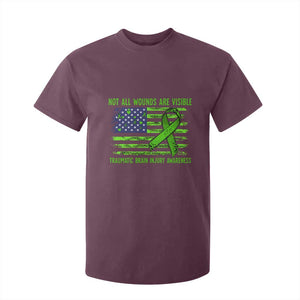 Traumatic Brain Injury Awareness T Shirt For Kid Not All Wounds Are Visible TBI Warrior American Flag TS02 Maroon Print Your Wear