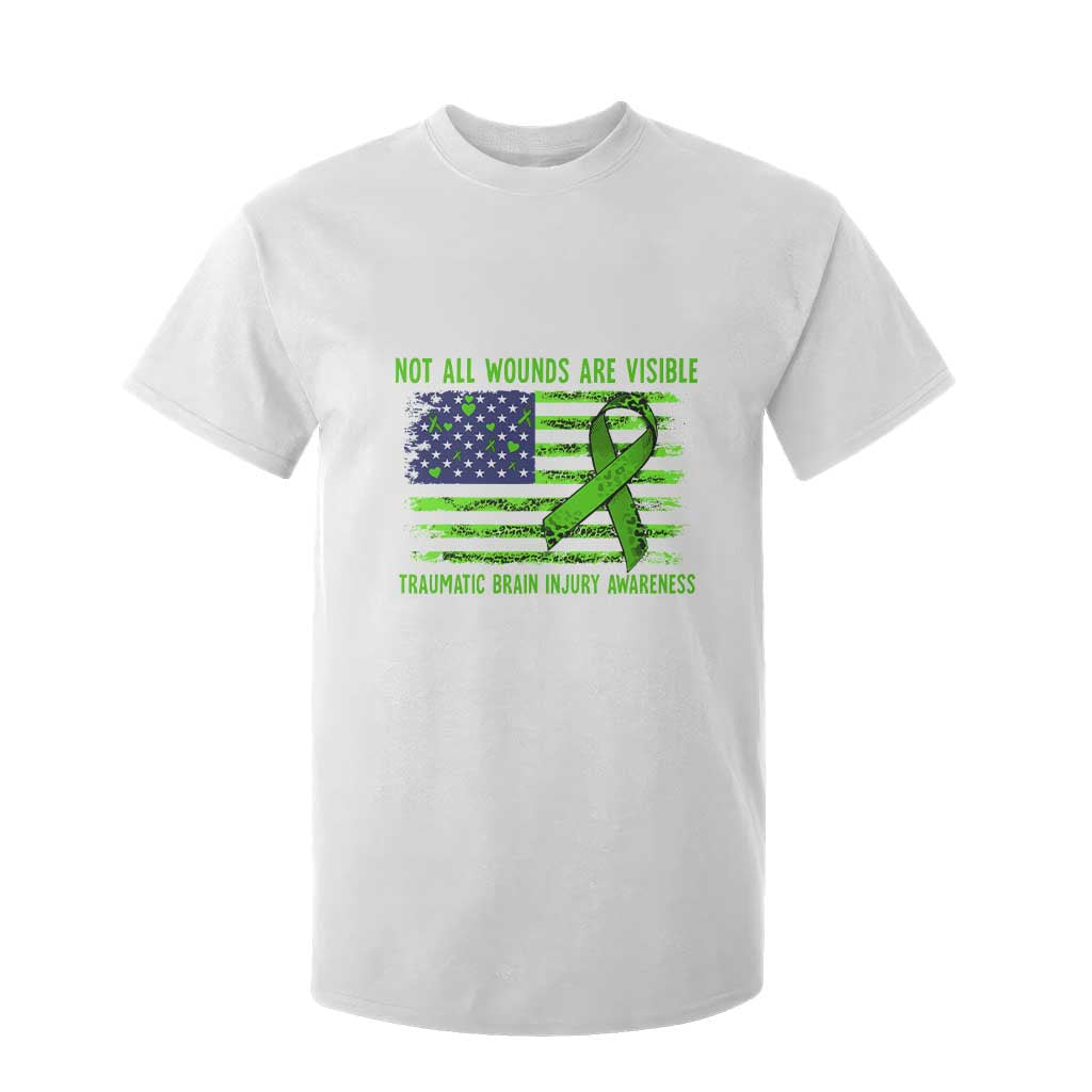 Traumatic Brain Injury Awareness T Shirt For Kid Not All Wounds Are Visible TBI Warrior American Flag TS02 White Print Your Wear