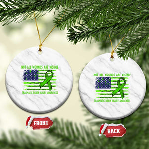 Traumatic Brain Injury Awareness Ceramic Ornament Not All Wounds Are Visible TBI Warrior American Flag TS02 1pc White Marble Print Your Wear