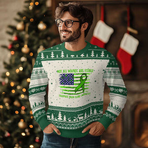 Traumatic Brain Injury Awareness Ugly Christmas Sweater Not All Wounds Are Visible TBI Warrior American Flag TS02 Beige Green Print Your Wear