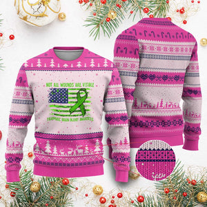 Traumatic Brain Injury Awareness Ugly Christmas Sweater Not All Wounds Are Visible TBI Warrior American Flag TS02 Hot Pink Print Your Wear
