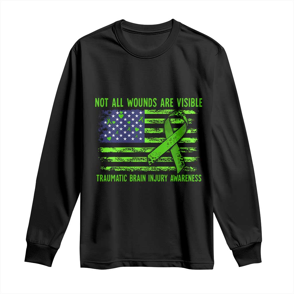 Traumatic Brain Injury Awareness Long Sleeve Shirt Not All Wounds Are Visible TBI Warrior American Flag TS02 Black Print Your Wear