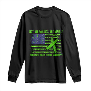 Traumatic Brain Injury Awareness Long Sleeve Shirt Not All Wounds Are Visible TBI Warrior American Flag TS02 Black Print Your Wear