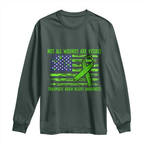 Traumatic Brain Injury Awareness Long Sleeve Shirt Not All Wounds Are Visible TBI Warrior American Flag TS02 Dark Forest Green Print Your Wear