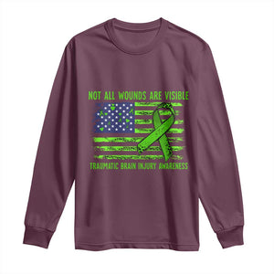 Traumatic Brain Injury Awareness Long Sleeve Shirt Not All Wounds Are Visible TBI Warrior American Flag TS02 Maroon Print Your Wear