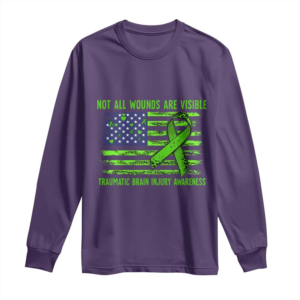 Traumatic Brain Injury Awareness Long Sleeve Shirt Not All Wounds Are Visible TBI Warrior American Flag TS02 Purple Print Your Wear