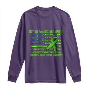 Traumatic Brain Injury Awareness Long Sleeve Shirt Not All Wounds Are Visible TBI Warrior American Flag TS02 Purple Print Your Wear