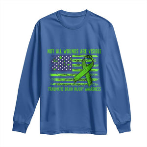 Traumatic Brain Injury Awareness Long Sleeve Shirt Not All Wounds Are Visible TBI Warrior American Flag TS02 Royal Blue Print Your Wear
