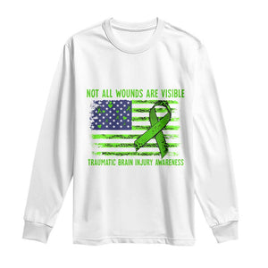 Traumatic Brain Injury Awareness Long Sleeve Shirt Not All Wounds Are Visible TBI Warrior American Flag TS02 White Print Your Wear