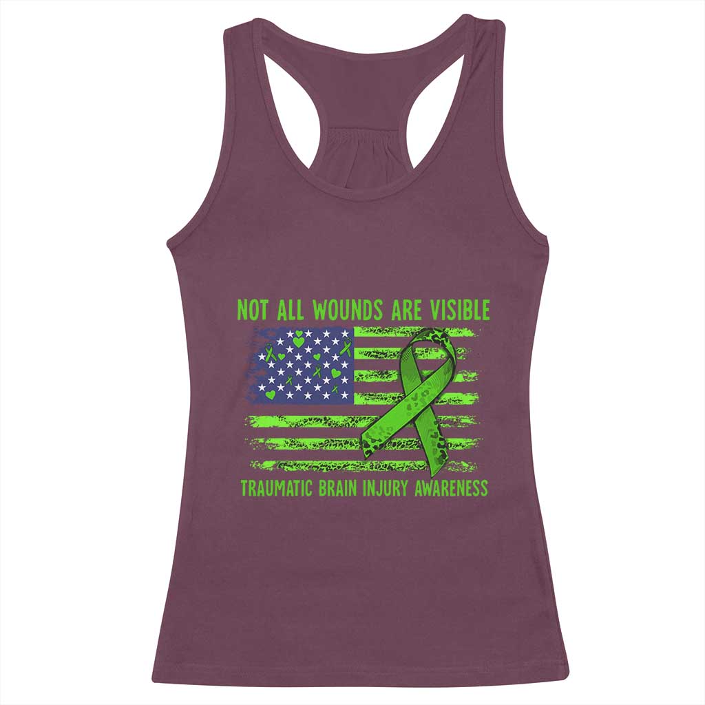 Traumatic Brain Injury Awareness Racerback Tank Top Not All Wounds Are Visible TBI Warrior American Flag TS02 Maroon Print Your Wear
