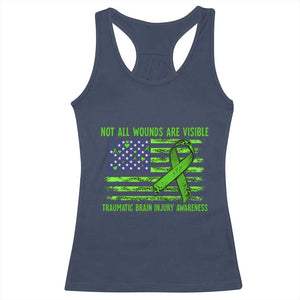 Traumatic Brain Injury Awareness Racerback Tank Top Not All Wounds Are Visible TBI Warrior American Flag TS02 Navy Print Your Wear