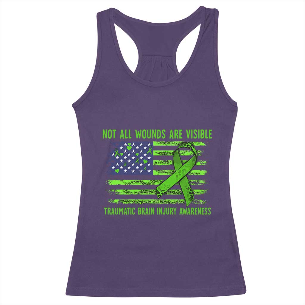 Traumatic Brain Injury Awareness Racerback Tank Top Not All Wounds Are Visible TBI Warrior American Flag TS02 Purple Print Your Wear