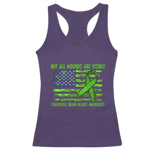 Traumatic Brain Injury Awareness Racerback Tank Top Not All Wounds Are Visible TBI Warrior American Flag TS02 Purple Print Your Wear