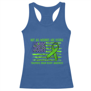 Traumatic Brain Injury Awareness Racerback Tank Top Not All Wounds Are Visible TBI Warrior American Flag TS02 Royal Blue Print Your Wear