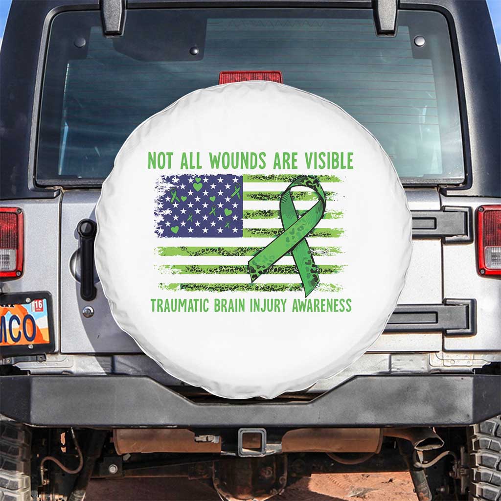 Traumatic Brain Injury Awareness Spare Tire Cover Not All Wounds Are Visible TBI Warrior American Flag TS02 No hole White Print Your Wear
