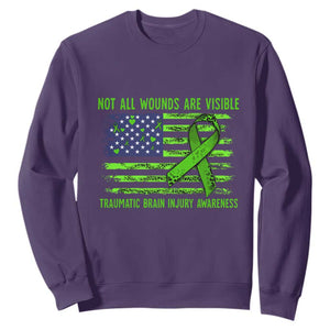 Traumatic Brain Injury Awareness Sweatshirt Not All Wounds Are Visible TBI Warrior American Flag TS02 Purple Print Your Wear