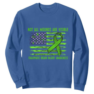Traumatic Brain Injury Awareness Sweatshirt Not All Wounds Are Visible TBI Warrior American Flag TS02 Royal Blue Print Your Wear