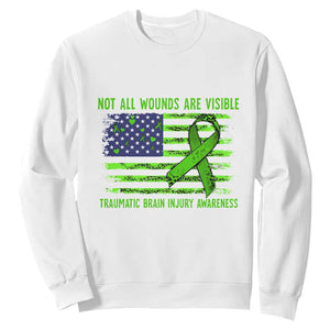 Traumatic Brain Injury Awareness Sweatshirt Not All Wounds Are Visible TBI Warrior American Flag TS02 White Print Your Wear