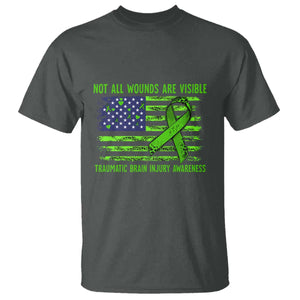 Traumatic Brain Injury Awareness T Shirt - Not All Wounds Are Visible TBI Warrior American Flag Tee TS02 Dark Heather Print Your Wear