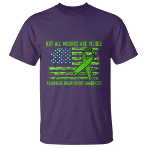 Traumatic Brain Injury Awareness T Shirt - Not All Wounds Are Visible TBI Warrior American Flag Tee TS02 Purple Print Your Wear