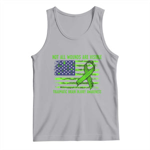 Traumatic Brain Injury Awareness Tank Top Not All Wounds Are Visible TBI Warrior American Flag TS02 Athletic Heather Print Your Wear