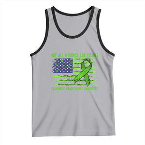Traumatic Brain Injury Awareness Tank Top Not All Wounds Are Visible TBI Warrior American Flag TS02 Athletic Heather Black Print Your Wear