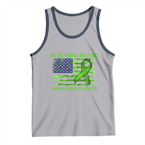 Traumatic Brain Injury Awareness Tank Top Not All Wounds Are Visible TBI Warrior American Flag TS02 Athletic Heather Navy Print Your Wear