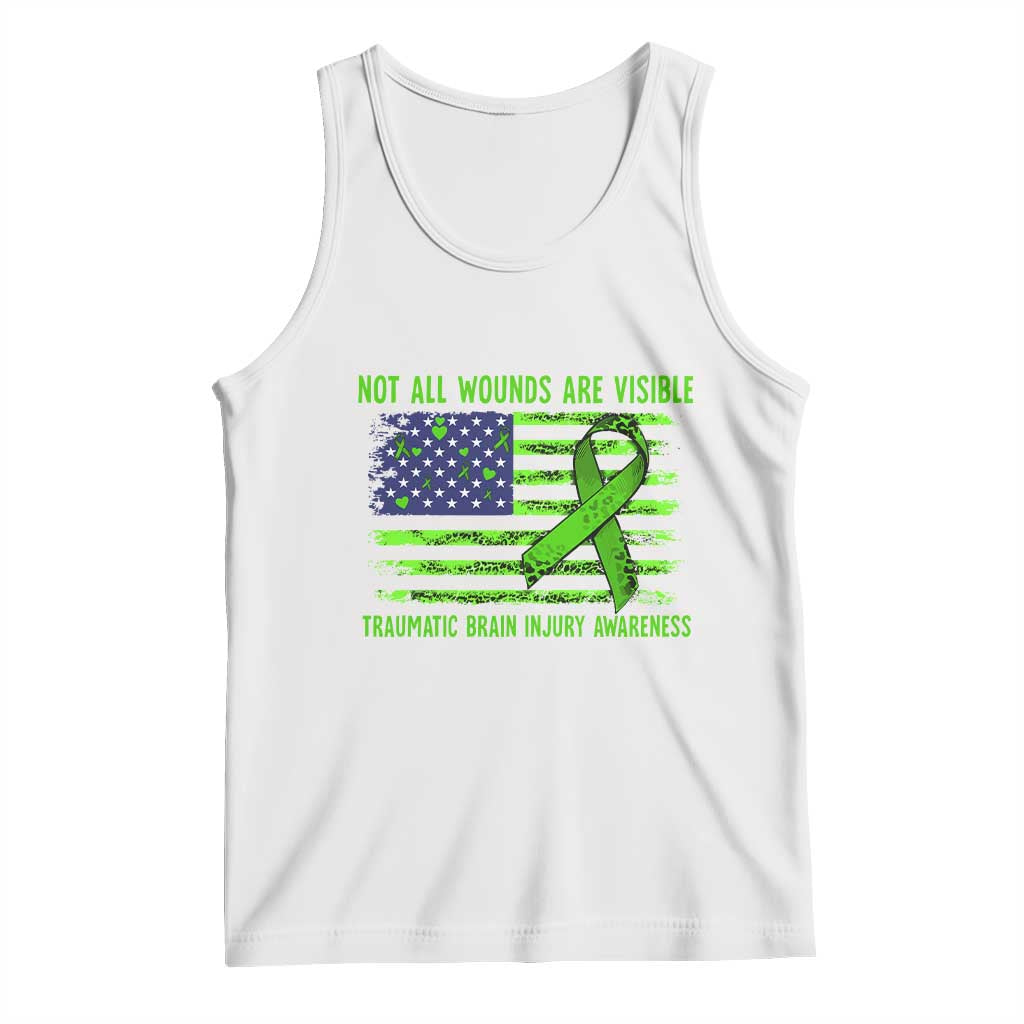 Traumatic Brain Injury Awareness Tank Top Not All Wounds Are Visible TBI Warrior American Flag TS02 White Print Your Wear