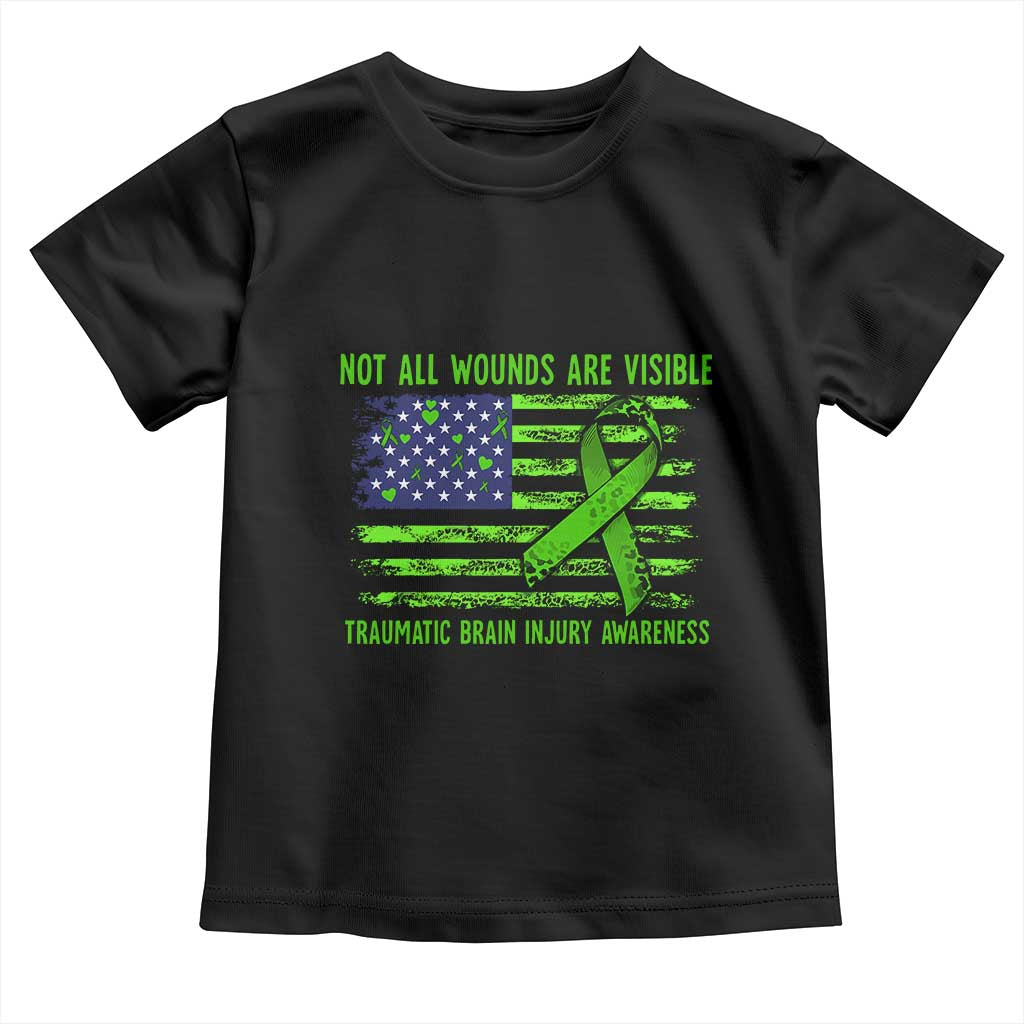 Traumatic Brain Injury Awareness Toddler T Shirt Not All Wounds Are Visible TBI Warrior American Flag TS02 Black Print Your Wear
