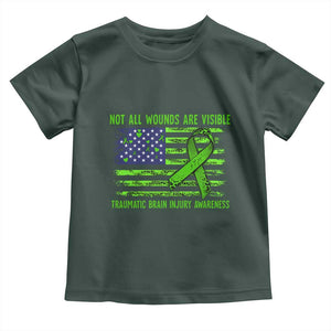 Traumatic Brain Injury Awareness Toddler T Shirt Not All Wounds Are Visible TBI Warrior American Flag TS02 Dark Forest Green Print Your Wear