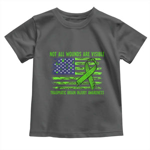 Traumatic Brain Injury Awareness Toddler T Shirt Not All Wounds Are Visible TBI Warrior American Flag TS02 Dark Heather Print Your Wear