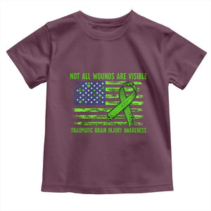 Traumatic Brain Injury Awareness Toddler T Shirt Not All Wounds Are Visible TBI Warrior American Flag TS02 Maroon Print Your Wear