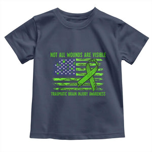Traumatic Brain Injury Awareness Toddler T Shirt Not All Wounds Are Visible TBI Warrior American Flag TS02 Navy Print Your Wear