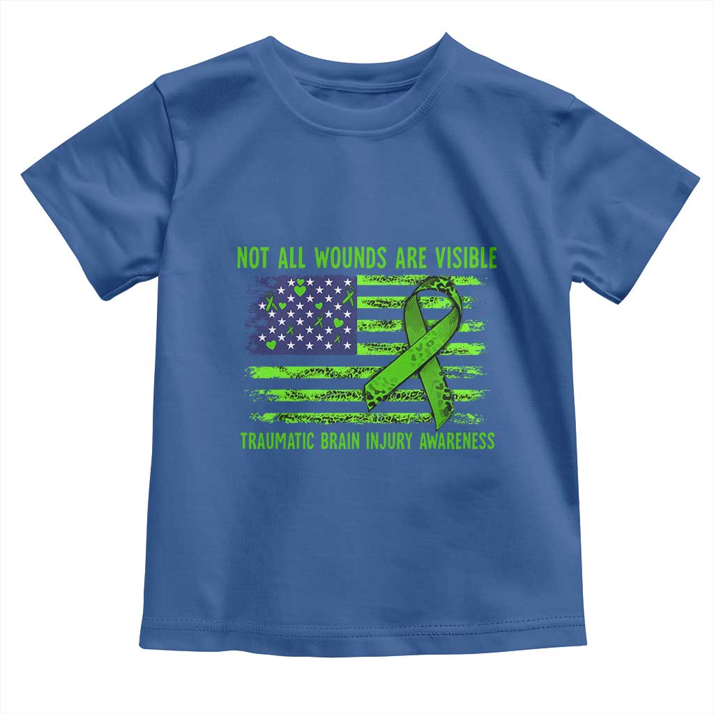 Traumatic Brain Injury Awareness Toddler T Shirt Not All Wounds Are Visible TBI Warrior American Flag TS02 Royal Blue Print Your Wear