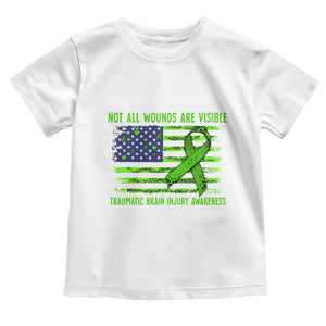 Traumatic Brain Injury Awareness Toddler T Shirt Not All Wounds Are Visible TBI Warrior American Flag TS02 White Print Your Wear