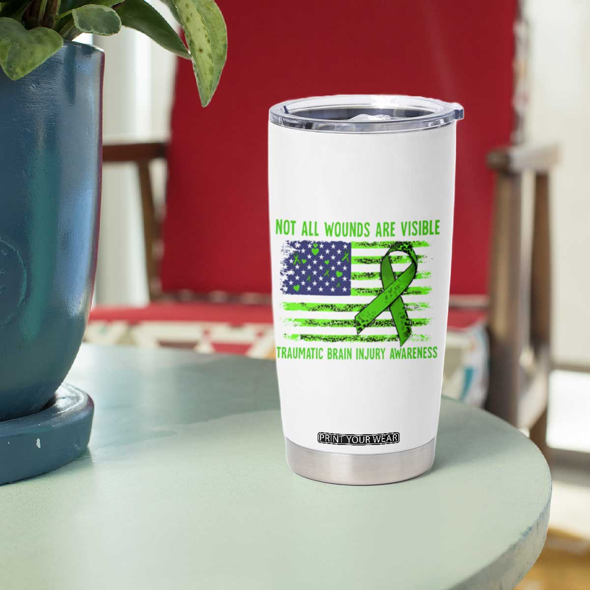 Traumatic Brain Injury Awareness Tumbler Cup Not All Wounds Are Visible TBI Warrior American Flag TS02 Print Your Wear